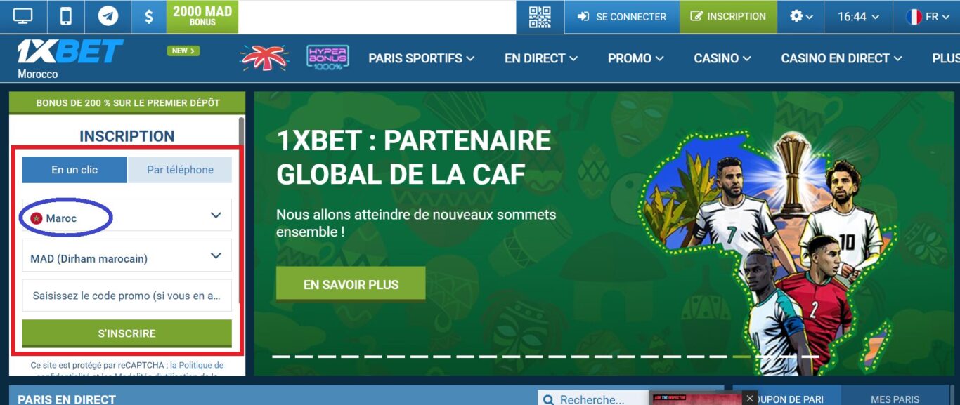 Options 1xBet connexion en ligne Maroc