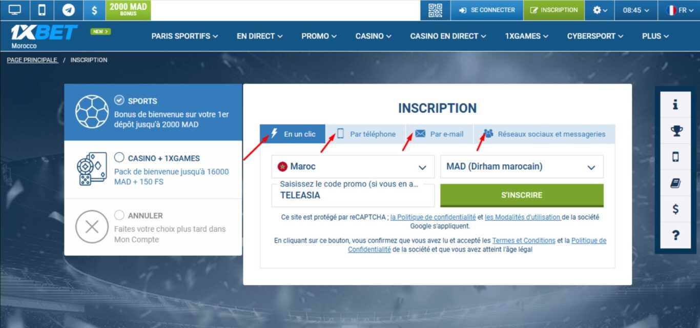 Possibilité de 1xBet mobile se connecter