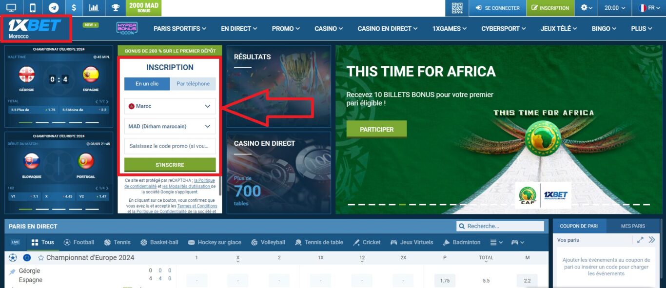 Inscrivez-vous sur 1xBet pour recevoir des bonus